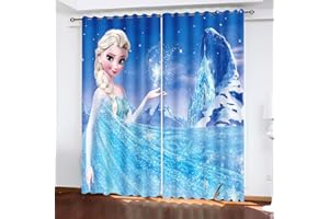 SNcek Anime Blackout Curtain Set, Anime Anna and Elsa Olaf Opaque Curtains for Children's Room, Living Room, Bedroom Decoration (183 x 160 cm (W x H) / 91.5 x 160 cm x 2.5 cm