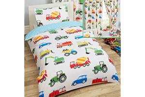 Price Right Home Trucks And Transport Single Duvet Cover And Pillowcase Set + Matching Curtains Fully Lined 66x72 with Tie Backs