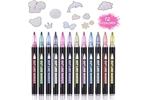 Vicloon Marqueurs Métalliques Feutres, Stylos de Contour, 12 Couleurs Stylo Magique, Magic Marker Feutres, Double Contour de Stylos de Dessin pour Carte-Cadeau Écriture Peinture Scrapbooking