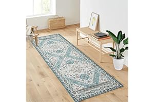 LuxFocus Bieżnik dywanowy w stylu vintage, 60 x 230 cm, niskie runo, składany, nie gubi włosia, antypoślizgowy, nadaje się do prania, do salonu, zielony