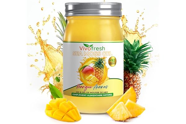 VivoFresh Sea Moss Gel Naturel Wildcrafted | Mousse de Mer Mangue-Ananas 420g | Goût Fruité | 92 Minéraux | Énergie, Immunité, Peau & Digestion | Sans Gluten