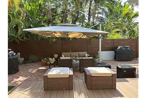 PURPLE LEAF Parasol Déporté 3 x 3 m Carré, Parasol De Jardin Extérieur, Toit à Double Rotatif 360°, Armature de Parapluie en Aluminium, Avec Protection Solaire UPF50+, Pour Terrasses, Piscines, Beige