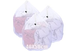 Ziamzra 3 Stück Wäschesack 50 x 40 cm Wäschenetz für Waschmaschine mit Kordelstopper Wäschebeutel Wäschenetz Wiederverwendbar für BH Schuhe Socken Pullover Jeans Bluse Unterwäsche Reiseaufbewahrung