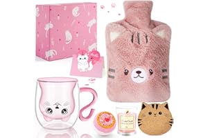 BORIYA Cat Lovers Gifts for Women - Hot Water Bottle Gift Set with Cat Mug,Christmas Gifts for Women,Cat Gifts Box for Loves, Birthday Gifts for Women, Xmas Presents for Her, Wife, Mum