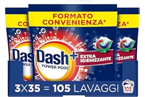 Dash Power Pods Detersivo Lavatrice In Capsule, 105 Lavaggi (3x35), Extra Igienizzante, Pulizia profonda contro sporco e batteri, Pulizia Impeccabile