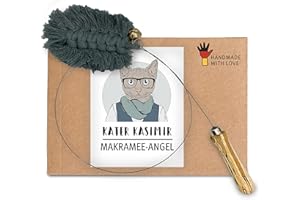 KATER KASIMIR Jouet pour chat de qualité supérieure : pêche à chat avec plume macramé. Jouet durable fabriqué à la main en Allemagne et avec amour. Le pendentif noué à la main est en coton recyclé.