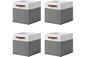 ArcaGuru Storage Cube Bins, Foldable Fabric Organizer Bins Storage Cubes Baskets Box Drawers for Shelves, Closet, Wardrobe, Bookshelf, 33 x 33 x 33cm, 4 Pack, White/Gray
