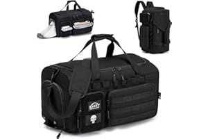 BAGZY Taktyczna Wojskowa Torba Podróżna 40L, Sportowa Torba Męska, Wodoodporna, Torba Do Jazdy Konnej, Torba Treningowa z Przegrodą Na Buty, Idealna Na Podróże, Sport, Fitness, Weekend, Camping Czarny