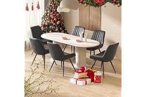 Hawthyhome Esszimmerstühle 6er Set | Polsterstühle mit 5 cm Sitzkissen • künstlicher Stoff Dining Chair • Küchenstuhl mit Rückenlehne • Moderne Sessel • Metallbeine • Schwarz