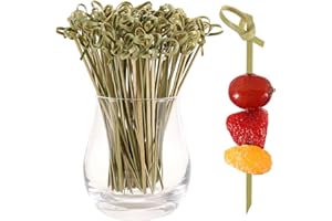 NADAKIN 100 Pcs Cocktail Picks, 4.7 Inch Bamboo Skewers for Appetizers, 12cm Mini Natural Food Pick for Drinks, Desserts, Wedding, Party Fancy Toothpicks, Green Knot Decorative Charcuterie Board Supplies