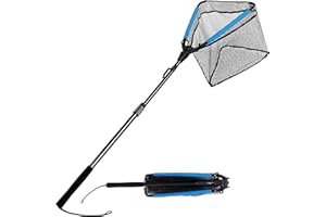 PLUSINNO Fishing Net Fish Landing Net, Foldable Collapsible Telescopic Pole Handle, Durable Nylon Material Mesh, Safe Fish Catching or Releasing