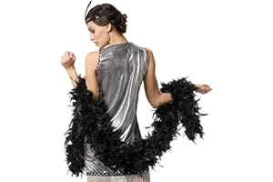dressforfun 900838 Accesorio Navideño Mujer, Boa de Plumas 180 cm, Navidad Fiesta Celebración (Negro | No. 303399)