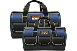 AIRAJ Large Tool bags Wide Mouth 2 Piece,16 Inch & 18 Inch Heavy Duty Tool Organiser With 5 Pockets, Multifunctional Portability Tool Storage Bag for Various Tools,Electrician Carpenter Mechanic