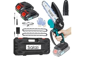 Mini Chainsaw Cordless 6-inch, Salati Cordless Electric Chain Saw with Safety Lock, 2 Rechargeable Battery & 2 Chains, One-Handed Portable Power Chainsaw for Tree Branch Wood Cutting and Garden