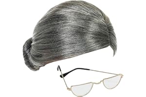 Robelli Grey Granny Wig and Half-Moon Glasses Mrs Claus Fancy Dress Accessories