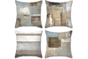 Jemiipee Confezione da 4 Fodere per Cuscini Opera d'Arte Contemporanea Copricuscini Decorativo 45x45 cm Federe Cuscino Quadrato per Divano Casa Soggiorno Decorazione Interna, Kaki e Ardesia Chiara