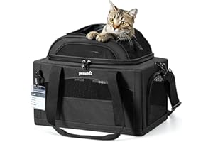 Pecute Trasportino per Gatti espandibile, Approvato dalle compagnie aeree, con Estensione Superiore, Comodo, in Rete sui 4 Lati, Approvato TSA e IATA, Impermeabile, Grigio Scuro