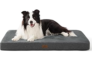 Bedsure Cama Perro Ortopédica Grande - Colchón Perro Lavable con Funda Desenfundable y Evestimiento Impermeable, Espuma Viscoelástica, Gris, 89x56cm
