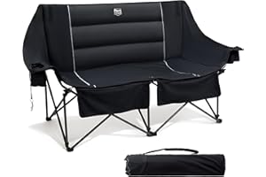 TIMBER RIDGE Double Camping Chair for Adults, Folding Padded 320kg Camping Sofa 2 Seater with Cup Holder & Bottle Opener, Heavy Duty Oversized Outdoor Love Seat Camp Couch for Garden Picnic, Black