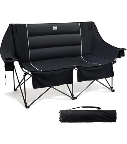 FUNDANGO Campingstoel, opvouwbare klapstoel, camping, gevoerd met bekerhouder, koeltas, campingstoel, stoel, stoel, stoel, hoge rugleuning, tuinstoel, visstoel, zwart, set van 2