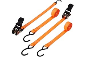 Belle Vous Pack de 2 Cinchas de Amarre con Gancho en S y Mangos de Goma - 4 m de Largo x 25 mm de Ancho - 500 kg de Tensión de Rotura - Tensor de Carraca para Cargas, Mover Equipos y Motocicletas