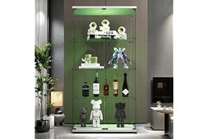 FEEOHOME Vitrine en Verre avec LED, Transparent vitrine sur Pied Vitrine trempé Moderne en Verre 4 Couches avec 2 Porte, vitrines de Collection pour Salon, Chambre à Coucher, 82x36x164cm (Blanc)