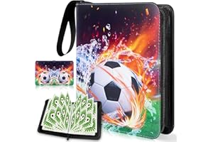 GSNONIWI Sammelalbum Fußball Karten - 400 Karten Sammelkarten Album 4 Taschen 50 Seiten Sammelmappe Fussballkarten, Fussball Karten Sammelalbum,Doppelseitiger Seitenschutz Ordner Buch Karten Binder