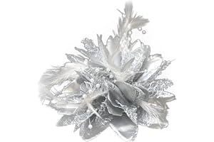CAPRILITE Flower Feather Bead Corsage Hair Clips Fascinator Hairband and Pin (Silver)