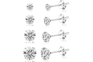 Yiorxu 4 Paar Ohrringe Silber 925 für Damen, Ohrstecker Silber 925, 5A+ Zirkonia, Größe: 3/4/5/6 mm, Hypoallergenes Ohrringe Set, Anti-Oxidation, Elastische Verpackung