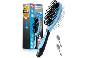 ‎BLUEPET BluePet 2in1 Hundebürste für Langhaar & Kurzhaar Auch für Welpen & Katzen I Glätten, Entwirren, Ausbürsten I Das Allround-Talent Borstenbürste (Blau, M-L)