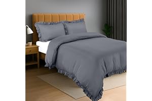 Utopia Bedding Copripiumino a Volant 3 pezzi Una Piazza e Mezza - Microfibra Copripiumino 200x200cm + Federe 50x75cm - Grigio