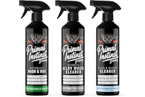 Primal Instinct - Exterior Car Cleaning Kit | Includes Waterless Wash & Wax, Alloy Wheel + Glass and Mirror Cleaner | 3x 500ml