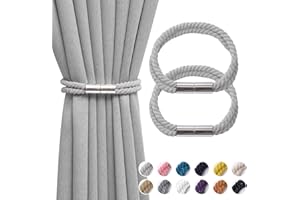 Pretty Jolly 2 Pack Strong Magnetic Curtain Tiebacks Boho Decoration Drape Tie Backs Natural Cotton Handmade Double Rope Curtain Holdbacks for Thin or Thick Home Office Window Drapery (Light Grey 2)