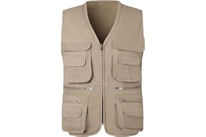 KTWOLEN Hombres Chaleco de Pesca de Algodón con Multibolsillos Aire Libre Casual Respirable Chaleco para Cámping Fotografía Caza Senderismo Viajes