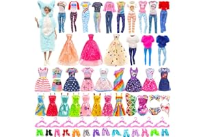 Festfun 38 Pcs Vêtement & Accessoire de Poupée de 11,5 Pouces 1 Jumpsuit 1 Robe de Soirée 10 Robes 4 Habits 2 Maillots de Bain 10 Chaussures 10 Cintres(Poupée Non Include)
