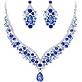 Parure Bijoux Goutte Cristal Autrichien Turquoise Plaqué Or Blanc 750 Parure Bijoux Goutte Cristal Autrichien Turquoise Plaqué Or Blanc 750