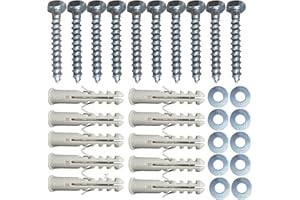 Inbrackets Heavy Duty M8 x 50mm Masonry Brick Wall Fixing Screw Bolts with Plugs & Washers for Aerial Satellite Sky Dish Tv Bracket Fence Shelves Mounting (Pack of 10)