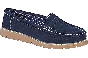 Jo & Joe Women’s Real Suede Leather Penny Loafer Comfortable Smart/Casual Flat Slip-on Boat Shoe in Sizes 4-8