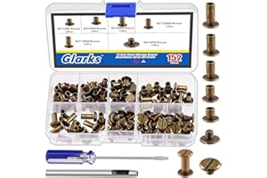 Glarks 150 Sets Bronze Chicago Screws Assorted Kit, M5 x 5mm, 6mm, 8mm, 10mm, 12mm Chicago Rivets and 4x4mm Flat Head Stud Screw, Nail Rivet Chicago Button Screw Posts Metal Accessories