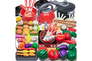 AQXONG 74 Pcs Accesorios de Juguetes de Cocina para Niños, Juguetes de Cocina con Ollas y Sartenes, Juego de Roles de Chef Infantil para Niños y Niñas de 3 4 5 6 7 8 Años