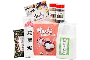 ‎1MAL1JAPAN Mochi Kochset für japanische Reiskuchen – 6-tlg. | 5 leckere Rezepte selber machen: in den Sorten Eis, Schoko, u.v.m., glutenfrei & vegan, Geschenkidee | mit Klebreismehl, Sesam und Adzukibohnen
