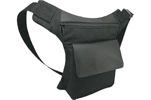 MIALAND Riñonera Estilo Hippie Negra para Hombre - Mujer - Lona y Piel sintética - Bolsa Cintura Lateral - Ligera y Resistente – Ideal para Festivales, Viajes, Senderismo o Uso Diario – Hecha en España