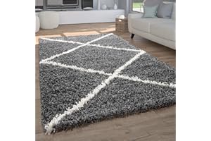 Paco Home Alfombra Salón Pelo Largo Shaggy Pelo Largo A Rombos Escandinava, tamaño:160x220 cm, Color:Antracita