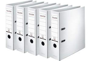 ‎FALKEN Original Falken 5er Pack PP-Color Kunststoff-Ordner. Made in Germany. 8 cm breit DIN A4 weiß Vegan Ringordner Aktenordner Briefordner Büroordner Plastikordner Schlitzordner