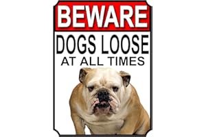 SHAWPRINT LIMITED BEWARE DOGS LOOSE AT ALL TIMES METAL SIGN BULLDOG 200MM X 150MM (985H1)