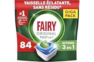 Fairy Original Tablettes Lave-vaisselle Tout-en-1, 84 Tablettes, Sans Parfum, Efficaces Contre La Graisse Incrustée, Dissolution Ultra-Rapide, Sans Odeur ni Résidus
