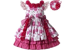Ju petitpop Niñas Verano Rosa Dulce Estampado Floral Trajes Encaje Fiesta Formal Sin Mangas Lindo Vestido con Diadema