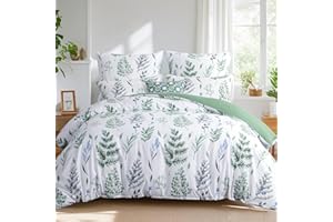 Tifschlaf King Size Duvet Cover Sets - Kingsize Bedding Set with Pillowcases, Ultrasoft Microfiber Luxury Non Iron Quilt Cover with Zipper Closure, Floral Sage Green 230x220cm