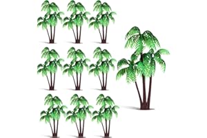 Bewudy Lot de 10 mini palmiers miniatures - Figurines de cocotier - Modèle de table de sable - Modèles de plantes vertes - Simulation d'artisanat - Décorations de gâteaux pour micro aquarium, jardin