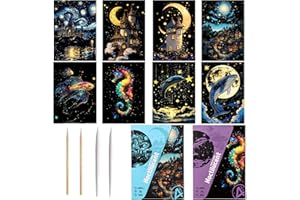 Georgie Porgy Kit d'images à gratter pour enfants, adultes, papier à gratter pour Noël, cadeau d'anniversaire, avec kit d'outils à gratter (A5, animaux marins et château)